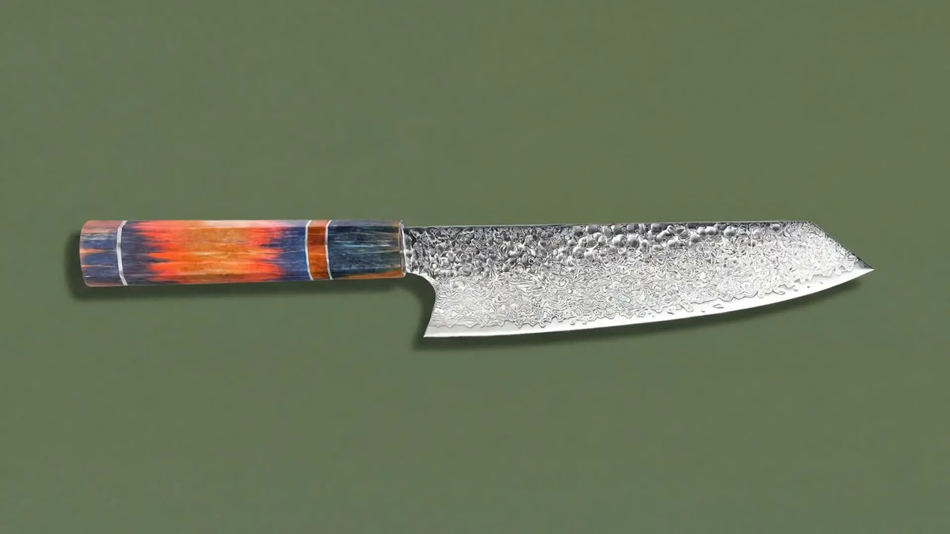 Damascus pattern detail on the Kiritsuke